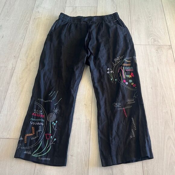 Johnny Was Pete & Greta Embroidered Wide Leg Linen pants size M - Picture 1 of 12